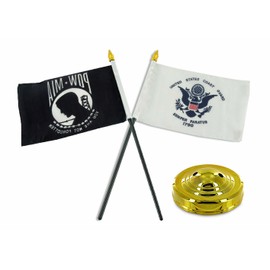 Coast Guard w/POW MIA Prisoner of War Flag 4"x6" Desk Set Gold Base