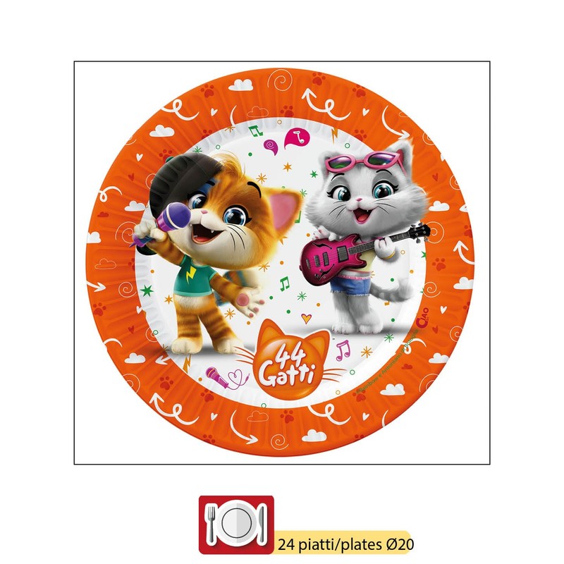 Ciao Y4961 44 Cats Party Tableware Set, Single, Multicoloured, 24