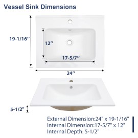 US  Bathroom Vanity Sink Top Ceramic Vanity Sink Top with Overflow, Drop in Bathroom Vessel SinkColor: T2420H1---24*19*5 inches, Material: Porcelain