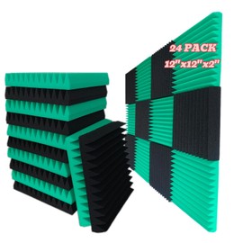 YJXVikra 24 Pack, 12 x 12 x 2 inches, Acoustic Panels, Wall Panels, Sound Panels, Used for soundproofing, Soundproof Foam Panels for Walls(12 Black+12 Green)