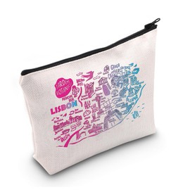 Lisbon Portugal Portuguese Lover Makeup Bag Lisbon Map Travel Vacation Holiday Cosmetic Bag BFF Women Gift (LISBON)
