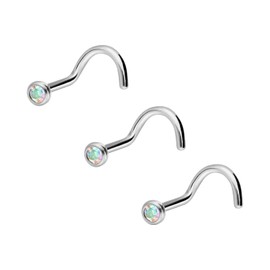 PIERCINGLINE Set of 3 Titanium Nose Piercing Spiral 2 mm Crystal Nostril Piercing Nose Stud, Titanium