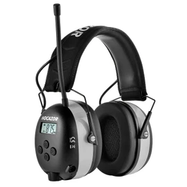 Hocazor HP10 FM AM Radio Headphones with LCD Display, 30dB SNR Hearing Protection Safety Earmuffs for Mowing Work Shops, Grey