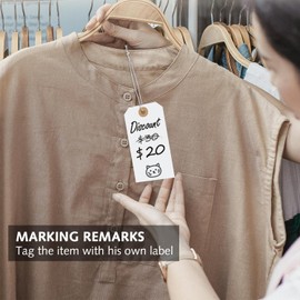 70x35mm Large Price Tags with Strings, 50 Pcs White Gift Tie on Blank Marking Tags,Luggage Labels with Reinforced Eyelet,Price Tag, for Crafting,Gift Wrap,Wedding, Birthday