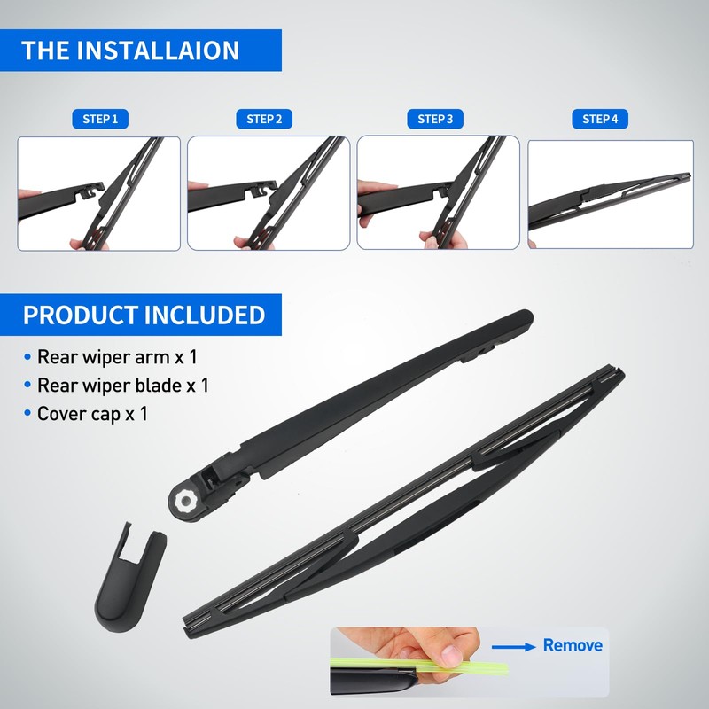 DECARTON Rear Windshield Back Wiper Arm Blade Set - Replacement