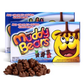 Movie Theater Candy Box - Muddy Bears Chocolate Covered Gummy Bears w/Green Apple, Strawberry, & Pineapple Flavors -Ice Cream Toppings for Movie Nights -Fruit Candy Movie Snacks -2 Boxes, 3.1 ounces