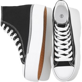 FRACORA Womens High Top Canvas Shoes White Black Platform Sneakers Lace Up Shoes for Women(Black,US8)