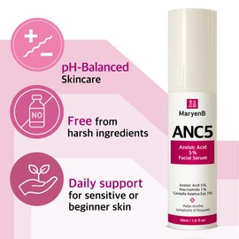 Azelaic Acid 5% + Niacinamide 1% + Cica 1% Face Serum with Hyaluronic Acid - Dark Spots Redness Pore Minimizer for Sensitive Acne Skin Care, 1 Fl Oz (30ml)