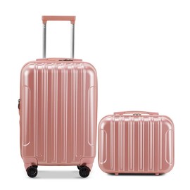 yotefe Luggage Sets 2 Piece, 14'' Mini Cosmetic Case and 20'' Expandable Suitcase with Spinner Silent Wheels, Carry On and Checked Luggage Set Two Piece, Abs Hardshell Luggage with Tsa Lock, Pink