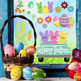 Easter Window Clings Happy Easter Bunny Rabbit Egg Window Stickers Easter Bunnies Decorations for Home Office School Shop Display Party, Rabbits Eggs Stickers for Glass 9 Sheets 91 Pcs