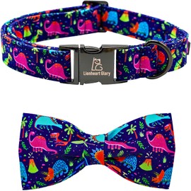 Lionheart glory Dog Collar Blue Dog Bow Collar Boy Dog Collars with Bow Heavy Duty Dinosaur Bowtie Collar for Small Dogs Pet Gift