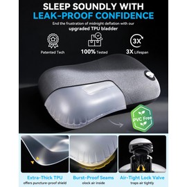 Hikenture inflatable camping travel pillow with removable cushion cover, ergonomic pillow, comfortable neck pillow for travel/outdoor, inflatable travel neck pillow, blue/black/grey