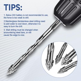 Four-Flute Sawtooth Eccentric Drill Bit, Four Edged Serrated Drill Bit 1/4 Hex Shank High Strength Carbide Tip Tile Drill Bit Set (5/5/6/6/6/6/8/8/10/12MM,Silver)