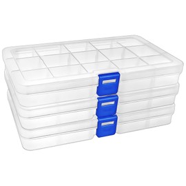 DARUITE 15 Grids Craft Storage Boxes with Compartments, Plastic Bead Storage Box,Storage Organiser with Lid for Beads Earring Fishing Hook Small Accessories(3 PCS)