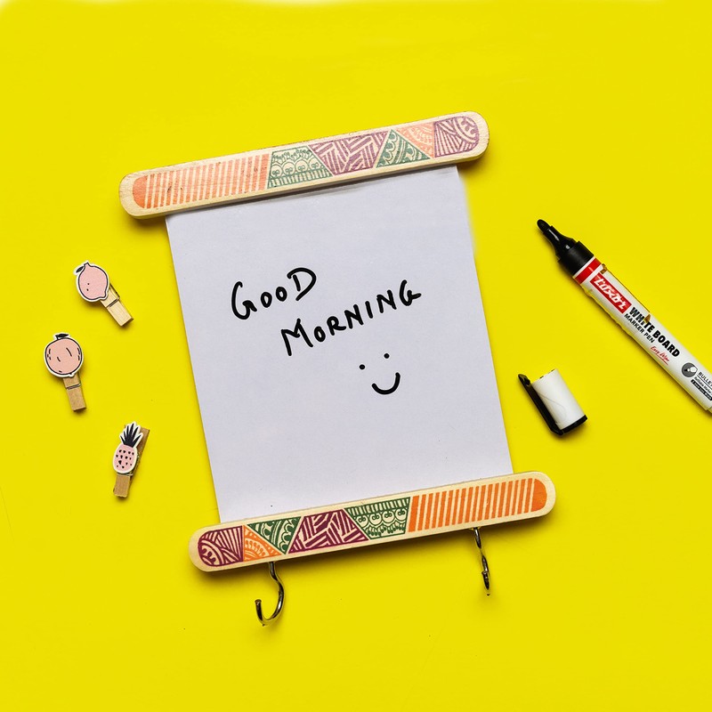 IVEI Wooden Frame Geometric Pattern Dry-Erase Board Fridge Magnet -