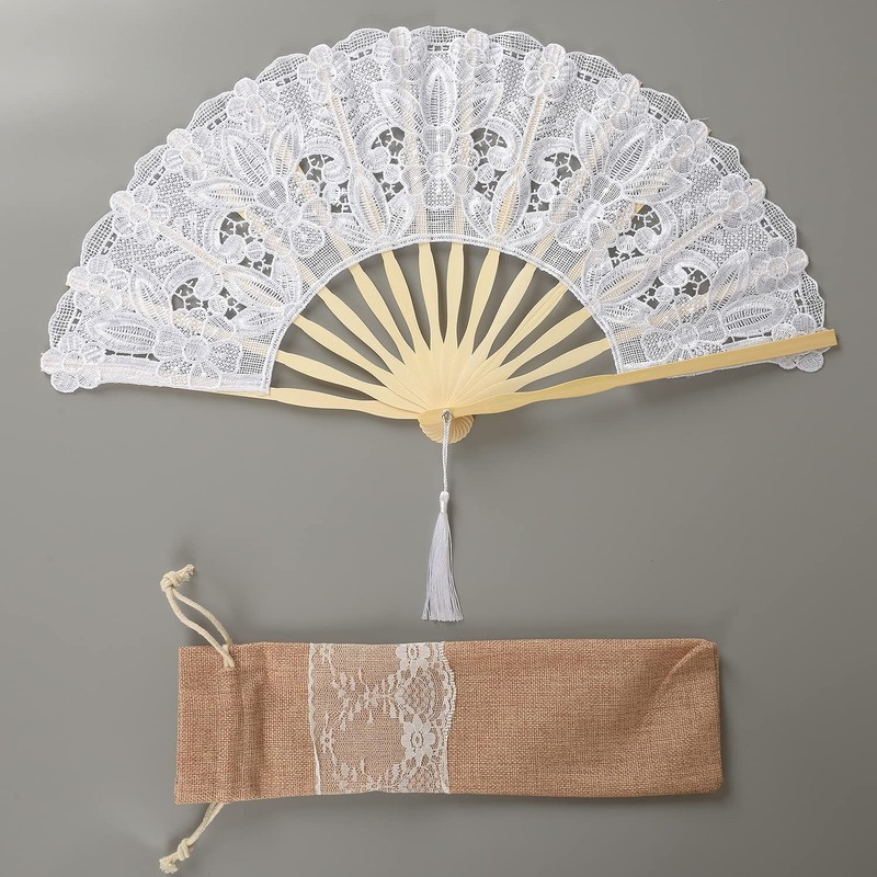 iZoeL Hand Fan Lace White Fan Wedding Fan Bridal Fan