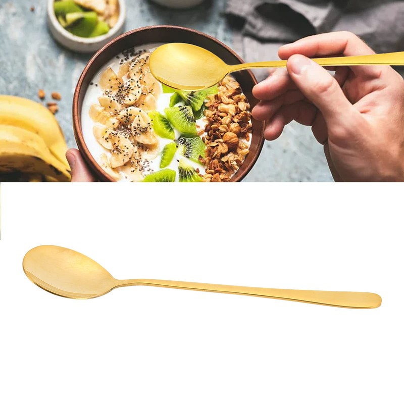 Gold Soup Spoon, Brass Long Handle Mixing Spoon Dessert Spoon