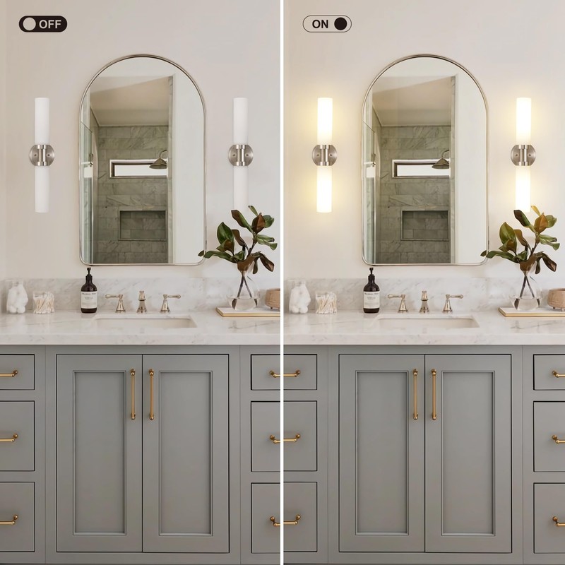 SANTOSTOCK Brushed Nickel Bathroom Light Fixtures, 2-Light Vanity Lights W/White