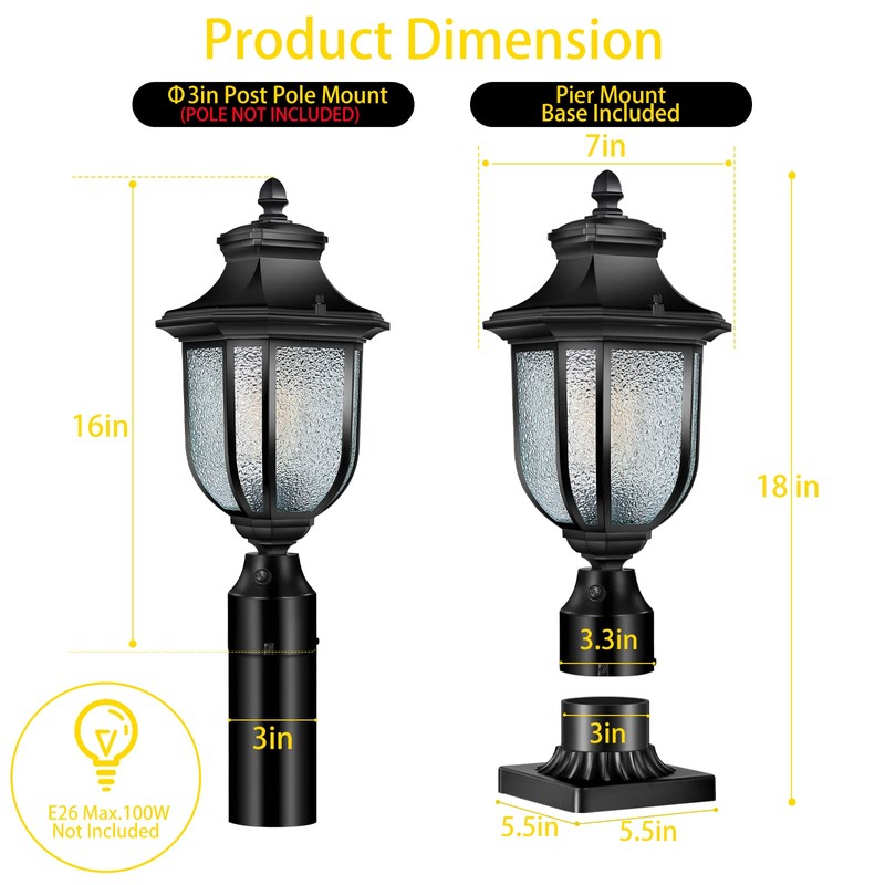 XANGQAN Dusk to Dawn Outdoor Post Lights Light Hardwired 120V