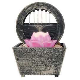 Indoor Small Tabletop Water Fountain, Feng Shui Zen Meditation Waterfall with Lotus Decor & Natural River Rocks, Home Office Bedroom Relaxation, Living Room or Bathroom Decor