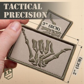 Bluyellow 2Pcs Subdued Shaka Hand Patch, Embroidered Skeleton Hand Shaka Tactical Patches for Military Backpack, Tactical Vest, Military Helmet, Dog Vest Harness, Hook and Loop Aloha, Surf Patch, 2x3