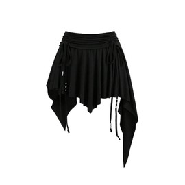 SweatyRocks Women's Asymmetrical Ruffle Skirt A Line Ruched High Waist Western Cowgirl Skirts Black Medium