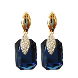 Navachi 18k Gold Plated Blue Crystal Square Zircon Drop Az2491e Ear Stud Earrings