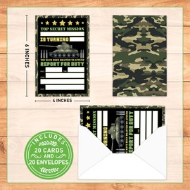 Weifuju Military Birthday Invitations for Boy, Boy Camo Army Themed Birthday Party Invitation Invite Cards Soldier Birthday Invitation, 20 Invites with Envelopes (4"x6")