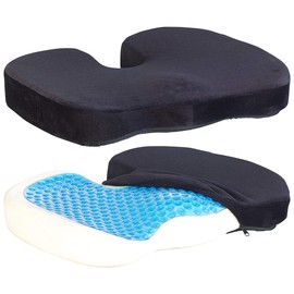 Newgen Medicals Gel Cushion: Set of 2 Memory Foam Seat Cushions with Gel Layer and Non-Slip Cover (Seat Cushion with Gel Insert, Seat Cushion, Gift Idea)