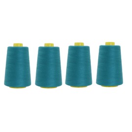 Mandala Crafts 4 Pack of Serger Threads Cones Spools - 20S/2 24000 Yards Polyester Teal Threads for Sergers Machine and Overlock Quilting Sewing Machine