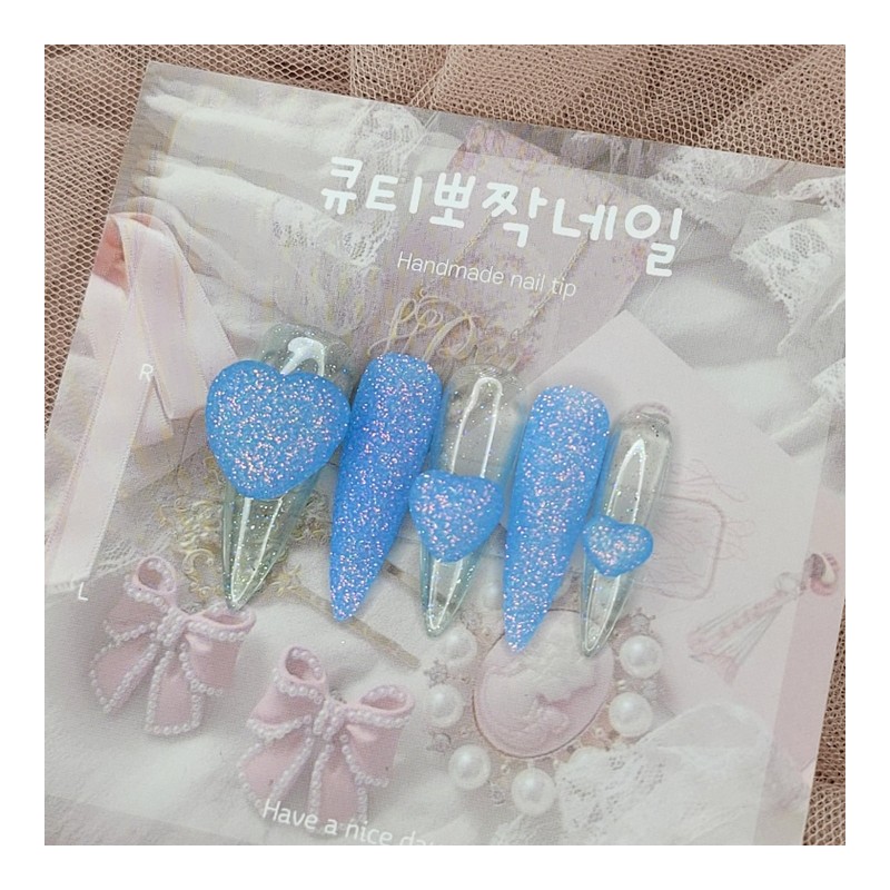Sky Blue Sugar Handmade Nail Tips - Oval S /