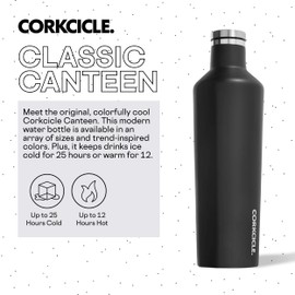 Corkcicle Insulated Water Bottle Thermos, Leakproof, Triple Insulated Stainless Steel, Easy Grip Flat Sides and Screw-on Cap, Cold for 25 Hours or Warm for 12 Hours, 25 oz, Black