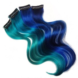 Colorful Blue Clip in Remy Human Hair Extensions for Mermaid or Galaxy Colored Hairstyles (12 inch)
