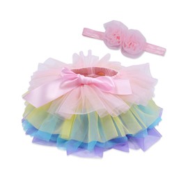 Juego de funda de pañal de tul y diadema para niñas, Arcoiris (Rainbow), 6-12 Meses
