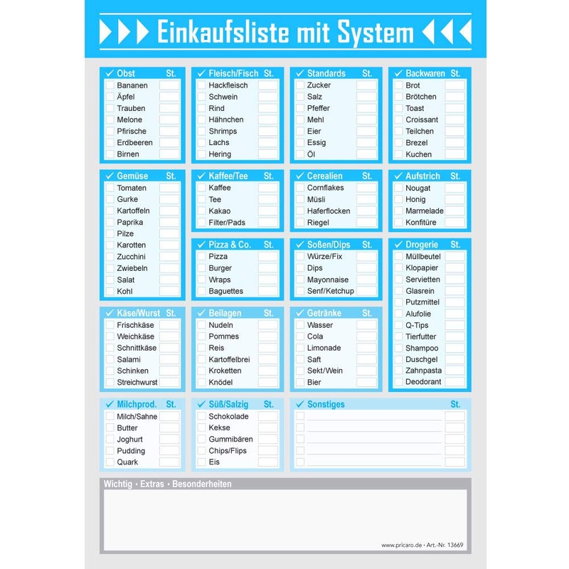 PRICARO 3 x A5 Blue Magnetic Shopping List System 50