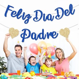 FHGG Feliz Día Del Padre Decorations Banner Blue Glitter Happy Father's Day Party Dad's Papa's Dad Garland Banner for Mexican Party Supplies Home Celebrate
