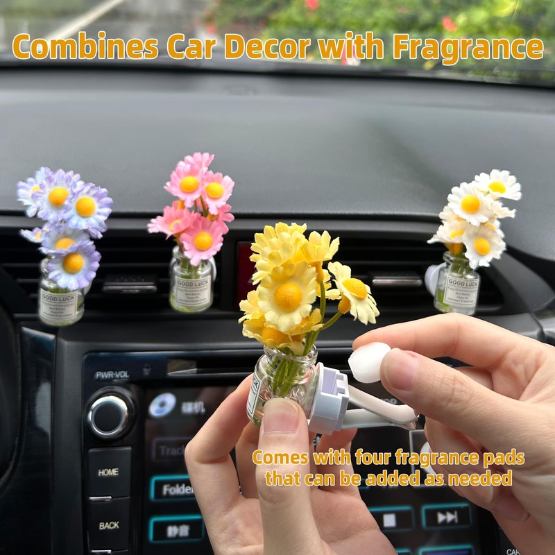Daisy Car Decor Vent Clips Air Freshener, 4Pcs Flower Accessories