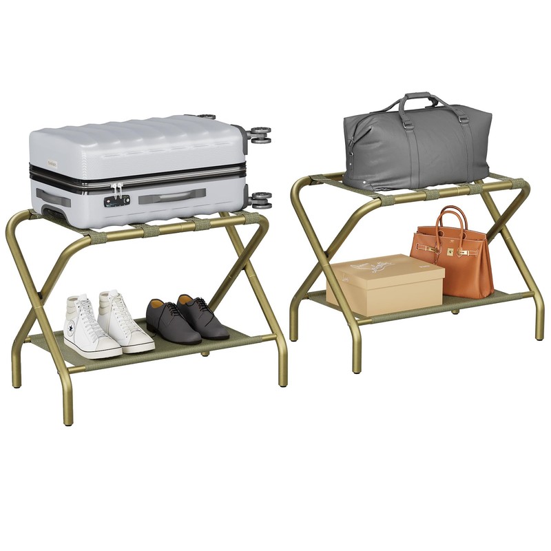 Smuxee Gold Luggage Rack Pack of 2, Foldable Suitcase Stand