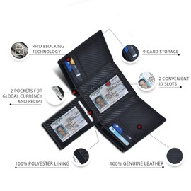 Minimalist Tri Fold Wallets For Men | Black Leather | Multiple Credit Card Slots | RFID Blocking | Stylish Design