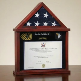 Flag Display Case for Folded 3'x5' Americian Flag with Certificate & Document Holder Display Frame Military Shadow Box for Army Navy Air Force Veterans, Solid Wood Mahogany Finish