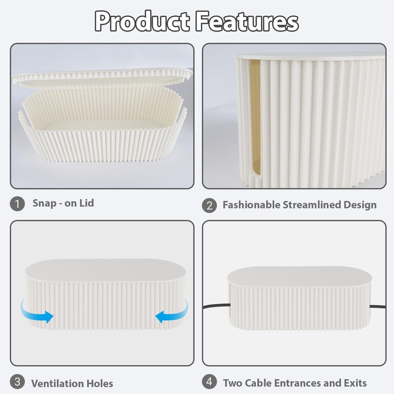 White Cable Tidy Box - Desktop Cord Management, Ventilation and