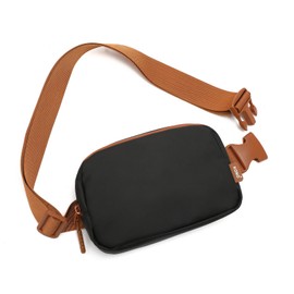 Kono Fashion Bum Bag Belt Bag Shoulder Bag Water Resistant Waist Bag Lightweight Small Travel Chest Bag with Adjustable Extended Strap, black / brown, Fashionable