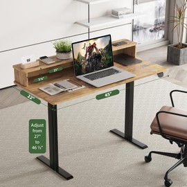 Our Modern Space 2-Tier Height Adjustable 45" Electric Standing Desk - Upgraded Ultra Durable Home Office Large Rectangular Computer Table or Laptop Sit Stand Workstation - Rustic Brown