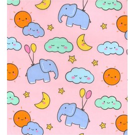 CRS Fur Fabrics 5056653811277 Printed Polycotton Fabric - Floating Elephants, Pink, 1 m, 110 x 100 cm, Polycotton, Multi, 1Mtr 110 cm x 100 cm