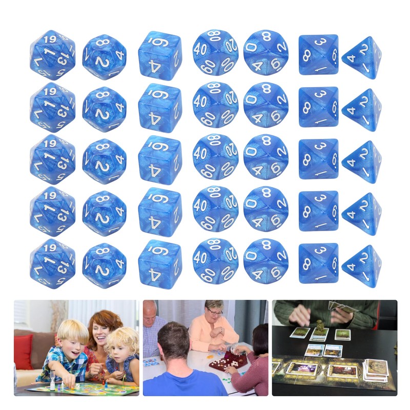 35Pcs Plastic Dice Kit Pearl Pattern White Numbers Polyhedral Dices
