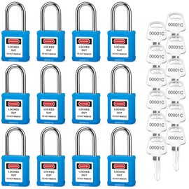 BOZZYS Lockout Tagout Locks,Blue Loto Locks,Lock Out Locks Keyed Alike,12 Same Keys per Safety Lockout Padlock Set,for Lock Out Tag Out Kits Electrical(BD-GT03KA-12PCS)