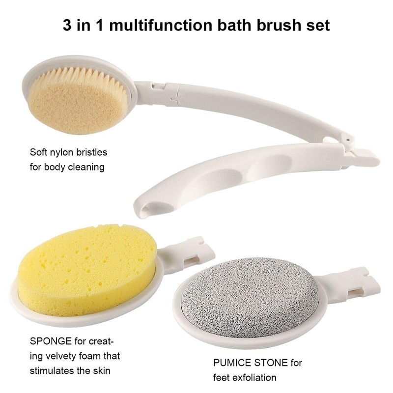 Lfj 19" Long Handle Shower Sponge Brush Set, 3 In