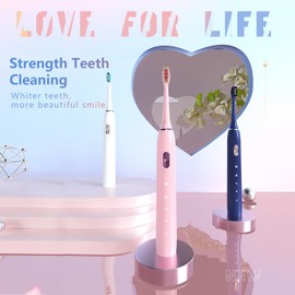 Tkala Fashion Sonic Electric Toothbrush with 6 Brush Heads for Adults and Kids, One Charge for 120 Days, Wireless Fast Charge, with 2 Minutes Built in Smart Timer, Electric Toothbrushes,(Blue)