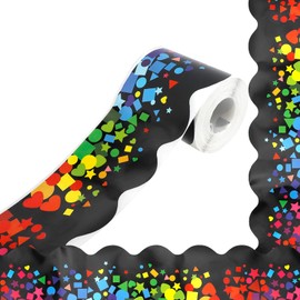 65.6 Feet Bulletin Board Borders Scalloped Confetti Border for Bulletin Board Squares Stars Hearts Triangles Circles Black Colorful Border Trim for Schools Offices Walls Back to School Decorations