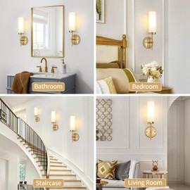 ZSMIHDOH Gold Bathroom Wall Sconces Set of 2,Modern Vanity Light Fixtures,Hardwired Wall Sconces with Milk Glass Shade for Mirror Bedroom Hallway Kitchen Stairs